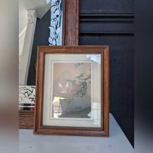 Vintage Art print, "Swan in Flight" by Kaisha Tsual in Walnut Wood Frame Wall de